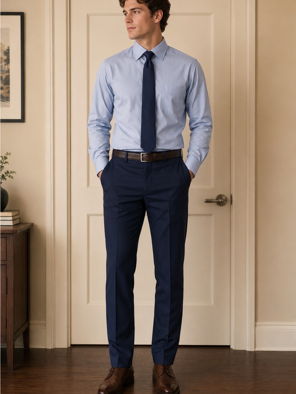 Claiborne Light Blue Dress Shirt With Navy Tie